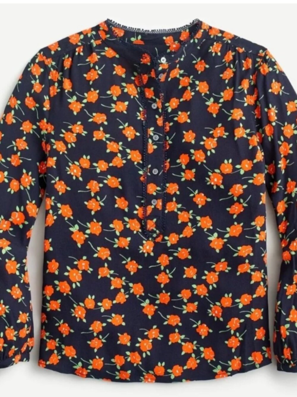 J. Crew Dark Navy Blouse Poppy Fields Floral Print - size Small